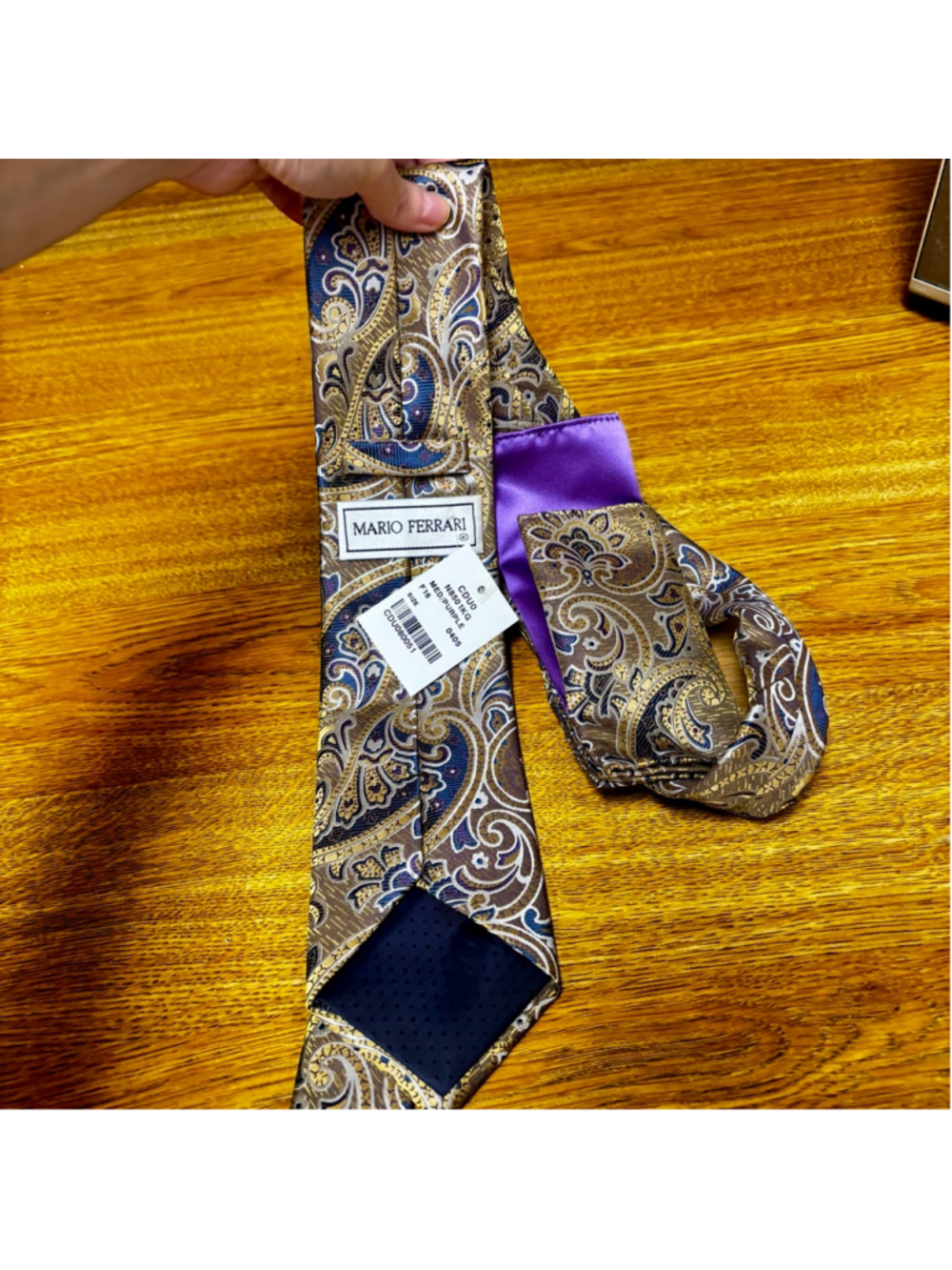 Men's Mario Ferrari Gold Blue Paisley Tie & Pocket Square